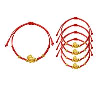 5 pulseras de cuerda roja del año chino del caballo, dije de caballo dorado, pulsera de cuerda trenzada de la suerte para mujeres y hombres, regalo ajustable del zodiaco chino, 5PCS, Madera, Ágata