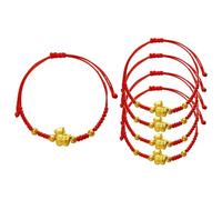 5 pulseras de cuerda roja del año chino del caballo, dije de caballo dorado, pulsera de cuerda trenzada de la suerte para mujeres y hombres, regalo ajustable del zodiaco chino, 5PCS, Madera, Ágata
