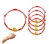 5 pulseras de cuerda roja del año chino del caballo, dije de caballo dorado, pulsera de cuerda trenzada de la suerte para mujeres y hombres, regalo ajustable del zodiaco chino, 5PCS, Madera, Ágata