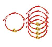 5 pulseras de cuerda roja del año chino del caballo, dije de caballo dorado, pulsera de cuerda trenzada de la suerte para mujeres y hombres, regalo ajustable del zodiaco chino, 5pcs, Madera, Ágata
