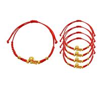 5 pulseras de cuerda roja del año chino del caballo, dije de caballo dorado, pulsera de cuerda trenzada de la suerte para mujeres y hombres, regalo ajustable del zodiaco chino, 5pcs, Madera, Ágata