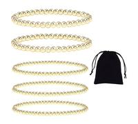 5 Pulseras De Perlas Y 1 Bolsa De Joyería, Juego De Pulseras, Pulsera De Oro, Pulsera Elástica, Pulsera De Mujer, Pulsera Sencilla De Moda