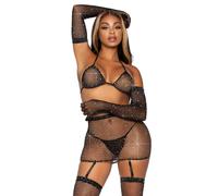 5 Pz Top De Bikini De Rhinestones, Falda Garter, Guantes Y Medias - Uno