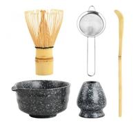 5 Pzs Matcha Set Te Matcha Kit Juego Completo de Ceremonia Matcha Japonés con Batidor Bambu Té Matcha Porta Batidor Cuenco de Matcha de Cerámica Cuchara de Té para Matcha Tradicional (Negro)