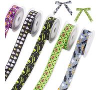 5 Rollos Cinta Halloween, 4,5m de Longitud Total Juego de Cintas de Halloween Cinta de Grogrén de Halloween Cinta para Envolver Regalos para Suministros de Fiesta de Halloween