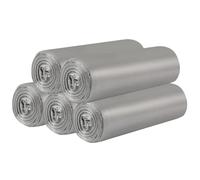 5 rollos de bolsas de basura pequeñas - 100 bolsas de basura resistentes de 15 litros para el hogar, oficina, cocina, baño y habitación infantil (plata)