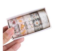 5 rollos de cinta decorativa de flores, estética de PET resistente agua para manualidades, álbum de recortes, marco de fotos, diario, 15mm x 2m, artesanía de mascotas