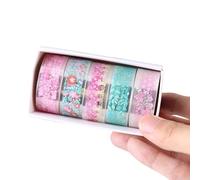 5 rollos de cinta decorativa de flores, estética de PET resistente agua para manualidades, álbum de recortes, marco de fotos, diario, 15mm x 2m, artesanía de mascotas