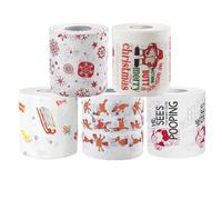 5 rollos de papel higiénico navideño de 2, rollos de papel higiénico divertidos y respetuosos con la piel, adornos navideños con copos de nieve de Papá Noel para el hogar, hotel, oficina, tiend