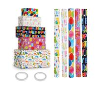 (5 Rollos) Papel Regalo Cumpleaños - 43 cm x 300 cm, Infantil, Rollo Grande Reciclable Para Todas las Fiestas y Ocasiones Especiales