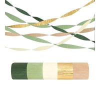 5 Rollos Serpentinas de Papel Crepé Verde Dorado Caqui, 4.5cm Cintas Papel Crepé para Decoración, Verde Cintas de Paper Crepé para Bodas, Fiestas, Temas y Decoraciones Selváticas, 25M/Rollo