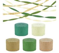 5 Rollos Serpentinas Papel Crepe Colores, Papel Pinocho Colores para decoraciones de confirmación, baby shower boho, cumpleaños, boda, fiesta (verde oliva, verde hierba, caqui, blanco, dorado)