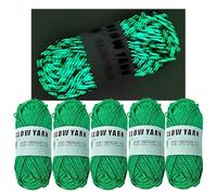 5 Rolls Two-Tone Glow in The Dark Yarn, Luminous Crochet Yarn for Crocheting DIY Knitting, Sewing Supplies for Arts Crafts Sewing Party Supplies, Length 55m Per Roll (Green)