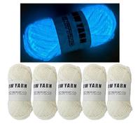 5 Rolls Two-Tone Glow in The Dark Yarn, Luminous Crochet Yarn for Crocheting DIY Knitting, Sewing Supplies for Arts Crafts Sewing Party Supplies, Length 55m Per Roll (White B)
