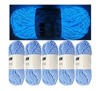 5 Rolls Two-Tone Glow in The Dark Yarn, Luminous Crochet Yarn for Crocheting DIY Knitting, Sewing Supplies for Arts Crafts Sewing Party Supplies, Length 55m Per Roll (Sea Blue)