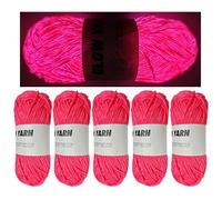 5 Rolls Two-Tone Glow in The Dark Yarn, Luminous Crochet Yarn for Crocheting DIY Knitting, Sewing Supplies for Arts Crafts Sewing Party Supplies, Length 55m Per Roll (Rose Red)