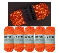 5 Rolls Two-Tone Glow in The Dark Yarn, Luminous Crochet Yarn for Crocheting DIY Knitting, Sewing Supplies for Arts Crafts Sewing Party Supplies, Length 55m Per Roll (Pumpkin)