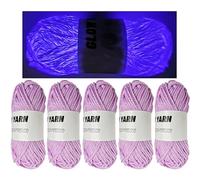 5 Rolls Two-Tone Glow in The Dark Yarn, Luminous Crochet Yarn for Crocheting DIY Knitting, Sewing Supplies for Arts Crafts Sewing Party Supplies, Length 55m Per Roll (Purple)