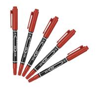 5 Rotuladores Rojos de Punta 0,6mm y Gruesa 1,2mm | Marcador Resistente al Agua para Maquillaje y Microblading, Plástico, Líneas Precisas, Uso Profesional o Principiante
