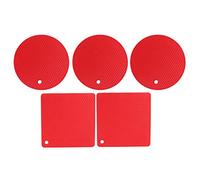 5 salvamanteles de silicona cuadrados y redondos con diseño de panal, antideslizantes y resistentes al calor para placas de cocina, sartenes y ollas. (Roja)