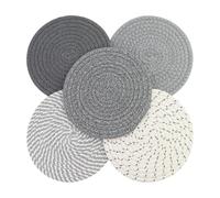 5 salvamanteles resistentes al calor, juego de posavasos redondos de algodón con hilo de algodón, absorbentes para cocina, cuencos, sartenes, jarras y platos, gris