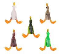 5 señuelos de pesca de pato Topwater con cuerpo de goma 3D y gancho de acero inoxidable, cebo de pato realista para pesca de agua dulce y salada