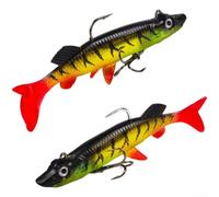 5 señuelos de silicona suave de 9,3 cm y 15 g con cabezales de plantilla ponderados y acción de cola en T para pesca de cabeza de serpiente de calamar róbalo en agua dulce y salada, color A-E (color