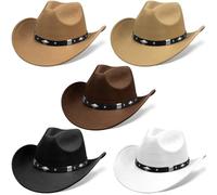 5 sombreros de vaquero para mujeres y hombres, a granel, clásico, occidental, sombrero de vaquero para hombre, sombrero de fieltro de ala ancha, sombreros de vaquera para mujeres, hebilla de cinturón,
