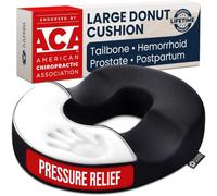 5 Star United Cojín Donut de Memory Foam, Alivio de Hemorroides y Dolor de Coxis, Forma Ergonómica en U, Antideslizante, Funda Lavable: Negro Grande