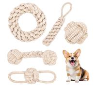 5 Stück Hundespielzeug Seil,Seilspielzeug für kleine Hunde,Hundespielzeug Seil mit Knoten Ball,Gegeflochtene Hundeseile Spielzeug aus Baumwolle & Hanf,Baumwolle Interaktives Kauspielzeug für Welpen