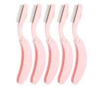 5 Stück Wimpernkamm mit gebogenem Griff, Wimpernzahnkamm aus Edelstahl, zusammenklappbare Augenbrauenbürste mit ergonomischem Design, rosa tragbares Make-up-Tool für Reisen und den