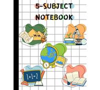 5-Subject Notebook: It has 70 pages for each subject, size 7.5 x 9.25 inches, 1 Class Schedule on the first page, 4x4 grid paper in the Math section and 1 sheet with the most important math references