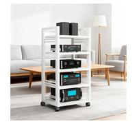 5-Tier AV Media Stand with Wheels, Audio-Video Shelving Adjustable, Modern Stereo Cabinet Receiver Console Shelf, Audio Component Rack For Home/Office/Theater(White1)