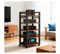 5-Tier AV Media Stand with Wheels, Audio-Video Shelving Adjustable, Modern Stereo Cabinet Receiver Console Shelf, Audio Component Rack For Home/Office/Theater(Black2)