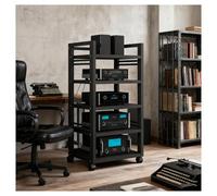 5-Tier AV Media Stand with Wheels, Audio-Video Shelving Adjustable, Modern Stereo Cabinet Receiver Console Shelf, Audio Component Rack For Home/Office/Theater(Black1)