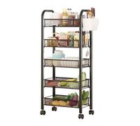 5 Tier Rolling Cart Vegetable Nizer with Hooks Portable Fruit Basket Stand and Snack Storage Rack on Wheels with Storage Basket