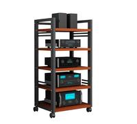 5-Tier Stereo Cabinet Audio Rack, Hi Fi Stereo Stand with Wheels, Modern Design AV Shelf for HiFi Components, Gaming, Meetings, Living Rooms(Brown)