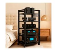 5-Tier Stereo Cabinet Audio Rack, Hi Fi Stereo Stand with Wheels, Modern Design AV Shelf for HiFi Components, Gaming, Meetings, Living Rooms(Negro)