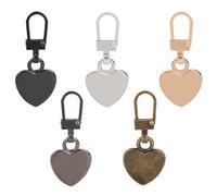 5 Tiradores de Cremallera, Repuesto de Tirador de Cremallera en Forma de Corazón Mango de Cremallera de Metal de 5 Colores Fijador de Reparación para Chaqueta Equipaje Mochila Bolsos Cuero