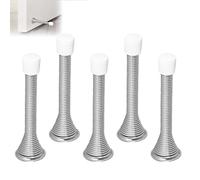 5 topes de puerta cromados montados en la pared, topes de puerta de metal con cabezales de goma antideslizantes, base de tornillos, tope de resorte para proteger paredes y puertas (plateado)