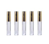 5 tubos vacíos de brillo de labios de 10 ml con varita rellenables de plástico transparente para bálsamo labial, recipientes de muestra de lápiz labial con tapa dorada y tapones de goma para bricolaje