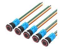 5 uds 16/19/22mm interruptor de botón Metal carcasa negra cabeza plana impermeable LED bloqueo reinicio momentáneo 12V 24V 220V(Red Circle,22MM_MOMENTARY SELF-RESET_3-6V)