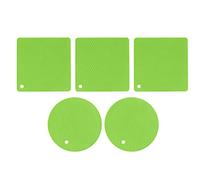 5 uds., 2 redondas, 3 cuadradas, estera de panal de silicona, almohadillas calientes multiusos para mesas de platos calientes (Verde)