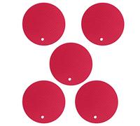 5 uds salvamanteles de silicona redondos multiusos resistentes al calor almohadillas antideslizantes agarraderas para ollas calientes platos calientes (Roja)