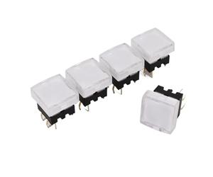 5 uds TS26-2 cuadrado 15x15mm 6 pines con LED momentáneo SPST PCB botón pulsador interruptor de for procesador vídeo(5Pcs White)