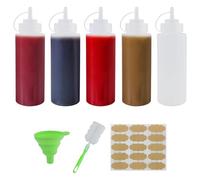 5 unidades Botella de plástico para apretar de 16 oz, 500 ml, con tapas, condimento para salsa de ketchup, con 1 cepillo de esponja + 1 embudo verde + 15 papeles de estraza