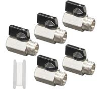 5 unidades de 1/2 pulgadas Mini válvula de bola, DN15 con cinturón de materia prima de 1 m, mini válvula de bola con mango, latón niquelado, válvula de cierre para conexiones de agua