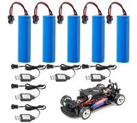 5 unidades de 3,7 V 18650, 1200 mAh, batería de ion de litio con 5 SM-2P Plug & USB Cable de carga de iones de litio de repuesto RC para tanques coches RC vehículos robots