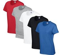 5 unidades de Gildan Heavy Cotton Ladies T Shirt Top para mujer niñas Plain Trade todos los tamaños + colores White Grey Black Red + Royal 46