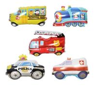 5 unidades de globos escolares de autobús de bomberos, trenes, ambulancias, policía, globos para niños, decoración de fiesta de cumpleaños temática